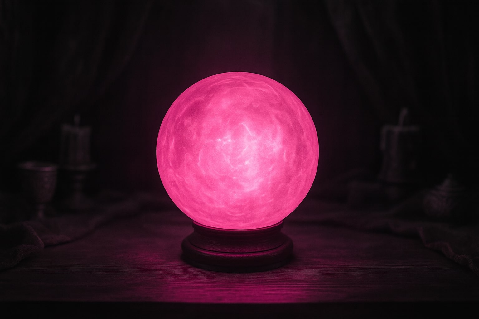 Magická růžová koule na stole